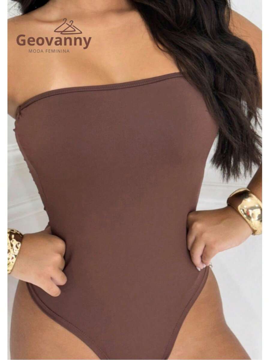 GEO MODAS Body Faixa Tomara que Caia Simples elegante Festa Assimétrico  Férias Festas Carnaval Verão Elegante - Marrom - Visão 1