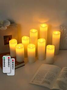 4/12 Flickering Flameless LED Candles With Remote Timer, 3D Flame Effect, Warm Glow Creates Romantic Atmosphere, Home Decor, Halloween And Christmas Decorations, Romantic Mood Lighting | Realistic Candle Design | Battery-Operated Candles, Candle Holders - 白色 - 查看 2