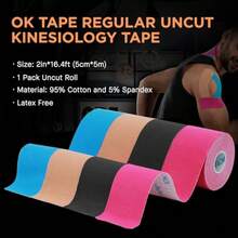 Kinesiology Tape Regular Original Cotton Elastic Athletic Tape For Support And Recovery Sports Tape 2in*16.4ft Uncut Roll Pink - 1卷+米色 - 查看 4
