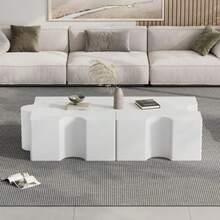 Cool White Puzzle Coffee Table Set, 2-Piece Modular Design, Can Be Split To Fit Sofa Tables At Either End Of The Sofa, Living Room Table