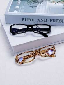 2 PCS Women's Acrylic Casual Rectangle Fashion Blue Light Glasses For Daily Reading And Work Commuting Outfits Beach Accessories Vintage Y2k Basics Business Casual Gifts - 2PCS(豹紋色+黑色) - 查看 2