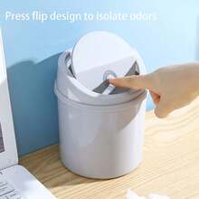 Mini Lixeira, Lixeira pequena com tampa, Lixeira de mesa, Cesto de papel de plástico para mesa, Design com tampo giratório para evitar vazamento de odores, Usado para armazenar cascas de frutas e restos de papel na mesa para manter tudo organizado, Para banheiro, Decoração de mesa de escritório, Mesa de centro, Escritório, Sala de estar, Escritório