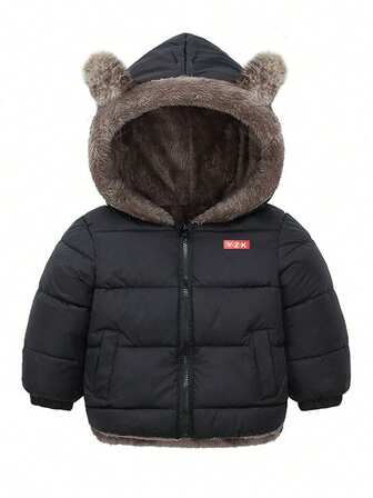 Young Boy Letter Print Thermal Lined Reversible Hooded Padded Coat