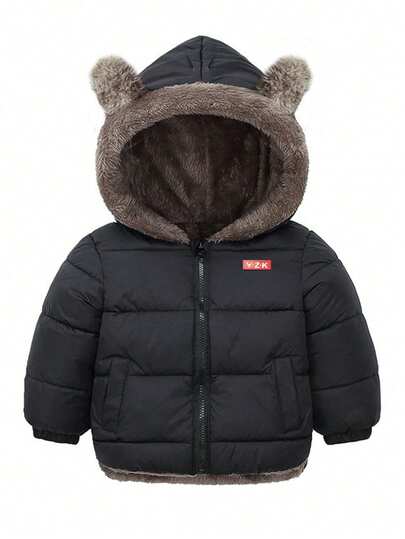 Young Boy Letter Print Thermal Lined Reversible Hooded Padded Coat