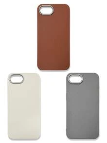 Funda de teléfono de lujo con textura de lichi de tacto suave, combinación de 3 colores para todas las estaciones, gris, marrón y beige, compatible con iPhone/Galaxy - Multicolor - Ver 43