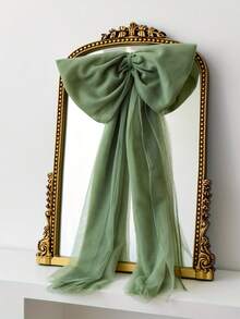 1pc Handmade Tulle Bow Ornament - Red & Beige, Elegant Ribbon Design For Tree Top, Wedding, Gift Box, And Home Display, Festive Holiday Decoration|Elegant Bow Design|Handcrafted Detail, Valentine's Day Gift,Christmas Decorations