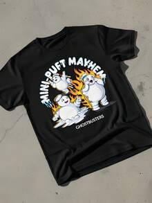 Frozen Empire - Mini Marshmallow Monsters Battle Casual Short Sleeve T-Shirt, Cotton Men's T-Shirt, Gift For TV/Anime Fans, Casual Sweatshirt, Streetwear - 黑色 - 查看 1