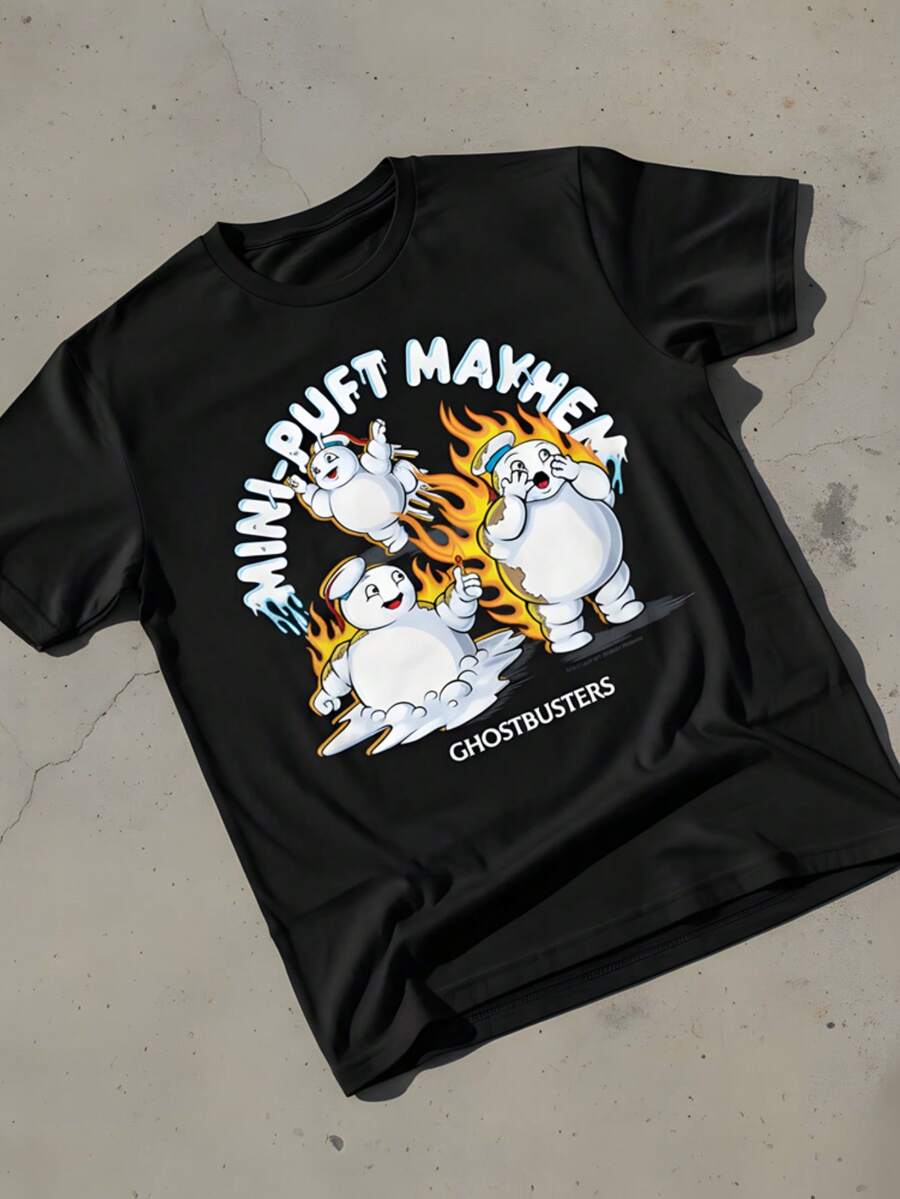 Frozen Empire - Mini Marshmallow Monsters Battle Casual Short Sleeve T-Shirt, Cotton Men's T-Shirt, Gift For TV/Anime Fans, Casual Sweatshirt, Streetwear - 黑色 - 查看 1