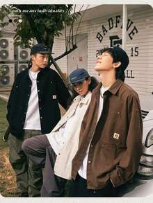 Men's American Vintage Washed Cotton Long-Sleeve Shirts - High-Street Loose-Fit Couples Outerwear - 咖啡棕 - 查看 5