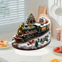 1 buc. Semn decorativ de birou în stil boem cu trenuleț de Crăciun și brad de Crăciun - placă multicoloră cu tematică de trenuleț de sărbători, potrivită pentru casă și birou, decorațiune sezonieră pentru Crăciun, Paște, Ziua Recunoștinței, Ziua Sfântului Patrick