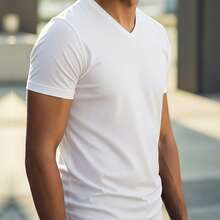 Men's Premium Slim Fit V-Neck Egyptian Cotton T-Shirt - Blanco - Ver 7