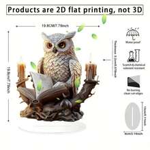Statuie acrilică bufniță 2D plată, stil boem, 1 buc - bufniță albă elegantă cu design de carte și ramură, ochi expresivi, decor pentru birou, cadou de casă nouă - durabilă și ușor de curățat, cadou de ziua de naștere, cadou de sărbători
