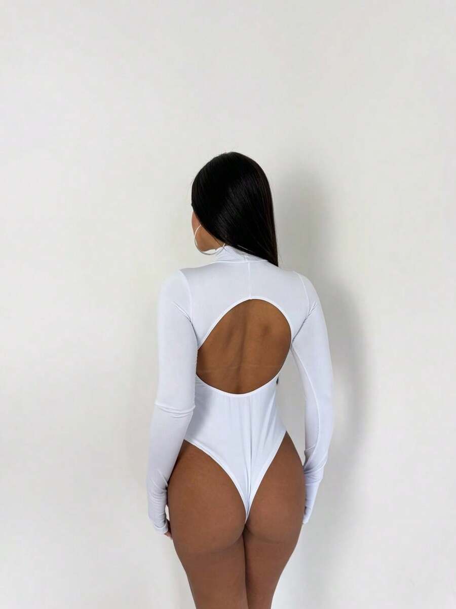 Women's Body Shaper Leotard Second Skin Long Sleeve Open Back Bare Back High Neck Finger Versatile Casual Occasional Foreign Fashion Elegant Basic - trắng - Xem 1