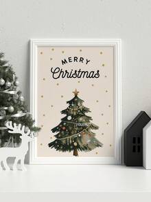 1 Piece Christmas Tree Wall Art Posters Merry Christmas Canvas Wall Arts Vintage Wall Artwork Winter Wall Prints Christmas Room Decoration Living Room Wall Decor Christmas Gift No Frame