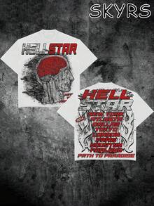 [SKYRS] (180 Pure Cotton T-Shirt) Y2K Style Graphic And Letter Double-Sided Printing Men's Summer Round Neck Short Sleeve Casual Cotton - màu đen - Xem 1