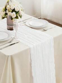 Room Decor 1pc, 90*180cm Cheesecloth Bohemian Polyester Table Runners,Pleated Atmospheric Table Runner,Solid Color Table Cover,Holiday Desktop Decoration Fabric Table Runner,Home Decoration,Dining Table Decor,Room Decor,Wedding Decor