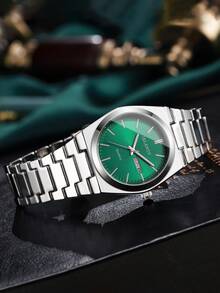 1件经典时尚雕花表盘日历石英腕表，男士时尚商务礼品（不含表盒） - 銀色 - 查看 7