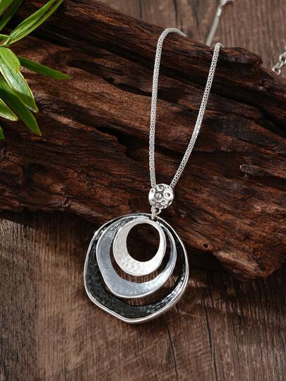 Cring Coco 1 pièce Collier pendentif spirale géométrique gris en alliage de zinc de style bohème minimaliste, convient pour le quotidien, les fêtes, les festivals, les anniversaires. Accessoire de bijouterie cadeau pour femmes.