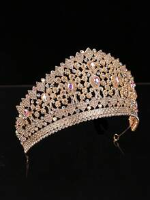 1 Stück elegante barocke Braut Krone, mit goldfarbener Legierung Edelstein Haarband. Geeignet für Hochzeiten, Geburtstagsfeiern, Partys, Frauen Kostüm Dekoration, Valentinstag Accessoires - Fantasiefarbe - Übersicht 2