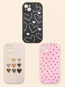 Casing Ponsel Silikon Motif Hati Hitam Putih Merah Muda 3pcs Aneka Warna, Kompatibel dengan iPhone & Galaxy Smartphone, Hadiah Musim Semi, Versi Internasional, Bukan Versi Domestik - MultiWarna - View 16