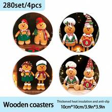 Christmas Gingerbread Man Coasters, Add A Sweet Touch To Your Holiday With These Wooden Coasters, Suitable For Coffee, Tea And Beverages, An Ideal Choice For Home And Restaurant Decor, Gingerbread Man Coasters, Snowman Coasters, Gingerbread Christmas Decor, Holiday Tableware, Holiday Themed Decor, Durable Wood, Holiday Shoppers, Gift Buyers