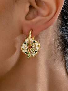 1 par de pendientes de aro de aleación de cobre con esmalte colorido en forma de trébol y geométrica, de moda y versátiles, pendientes de mujer para el Día de la Madre y regalo de Navidad, a - Corazón rosa claro - Ver 13