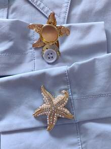 2 Pcs/Set Elegant Starfish Button Covers, Shirts Button Cover Clip On Button Covers Fashion Crystal Cufflinks Cover, Suitable For Tuxedo And Wedding Dresses Decoration - Star - View 5