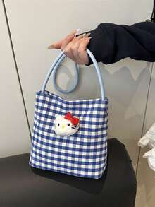 Sanrio Plaid Tote Bag Women's Cute Cartoon Check Pattern Shoulder Bag Lightweight Spacious Hobo Purse Kawaii Aesthetic Casual Daypack Gift Idea - Multicolor - View 2