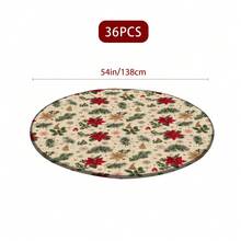 1/36pcs Christmas Round Tablecloth, Elastic Edged Polyester Holiday Tablecloth Decorated With Vibrant Christmas Red And Holly Patterns, Smooth Texture, Suitable For Christmas Parties, Indoor/Outdoor Dining Decor, Christmas Tablecloth, Outdoor Decoration - Multicolor 06 - View 10