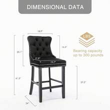 Virabit Velvet Counter Height Bar Stools Set Of 2, 27" Padded Bar Stool With Button And Nailhead Decoration, Bar Stool With Back And Wooden Legs(Beige)