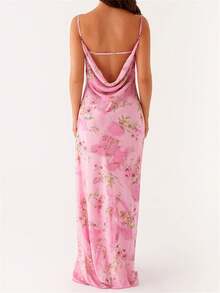 Women's Beach Vacation Maxi Dress Loose Dress Elegant Floral Print Spaghetti Strap Dress Suspender Dress - 粉色 - 查看 3