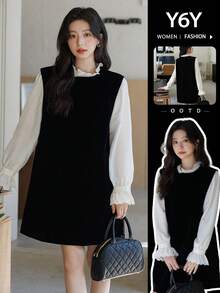 [Y6Y] 女士优雅中长款A字无袖连衣裙，圆领，梭织面料，无弹力，休闲风格，可搭配衬衫