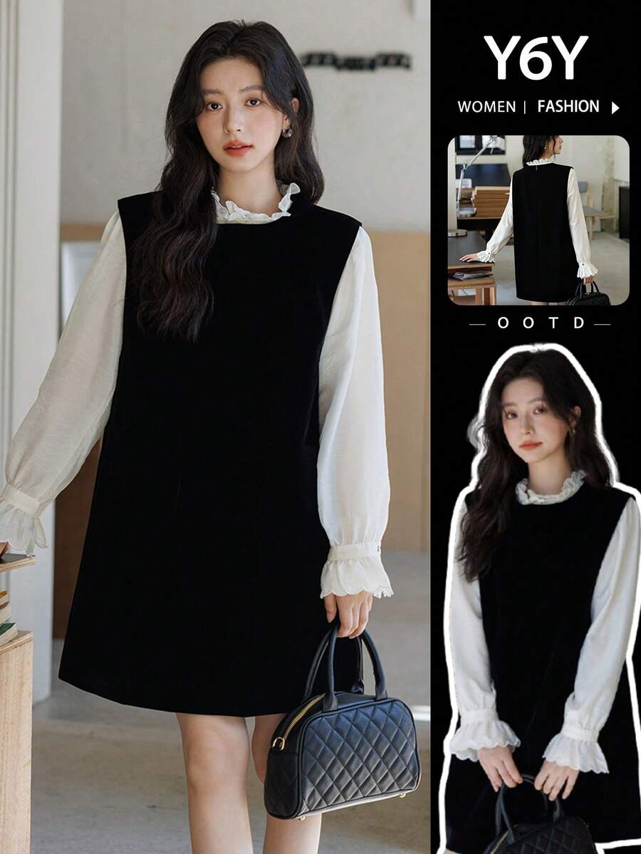 [Y6Y] 女士优雅中长款A字无袖连衣裙，圆领，梭织面料，无弹力，休闲风格，可搭配衬衫