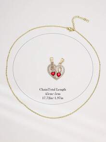 2 piezas Collar con corazón de rubí rompible con diseño de rosa y Virgen María, elegante y sencillo, collar de pareja, regalo del Día de San Valentín con estuche, cobre incrustado con 3A, adecuado para regalo, uso diario, festivo y oración