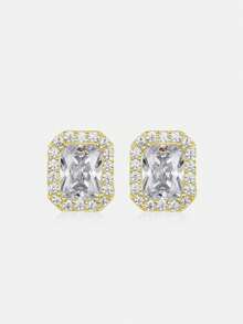 2pcs 925 Sterling Silver 0.5Carat X 2 Moissanite Square Stud Earrings, Suitable For Women's Daily Wear, Party, Holiday, Valentine's Day, Mother's Day, Birthday, Wedding Anniversary, Women's Jewelry Gift