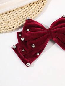 1pc French Rhinestone Bow Heart Shaped Spring Hair Clip, Elegant Solid Color Spring Clamp Hair Accessory, Claw Clips, Hair Slide, Hair Barrettes