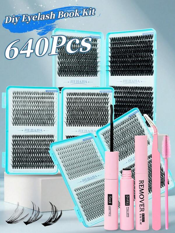 Lash Extension Kit,640Pcs DIY Eyelash Extension Kit Individual Lashes Cluster D Curling, Lash Clusters With Lash Bond, Lash Remove And Seal And Lash Applicator Brush Tool For Self Application At Home(30D-40D-50D) Lash Clusters Kit, Lashes, Eyelashes, Fake Lashes