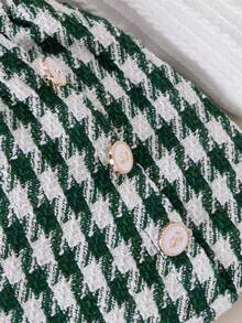 3 件套幼儿女童时尚红色格子夹克、高领上衣和玫瑰纽扣裙，秋冬 - 綠色 - 查看 8