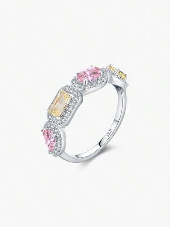 Anillo de plata de ley 925 MODIAN de lujo con rectángulo rosa y amarillo, anillo de eternidad exquisito con cubo de azúcar para mujer, joyería fina