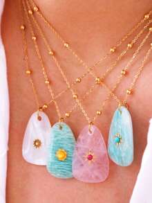 1pc Oval Cut Natural Stone & Stainless Steel Minimalist Luxury Necklace For Women, European & American Chic Style - Style 1 - View 11