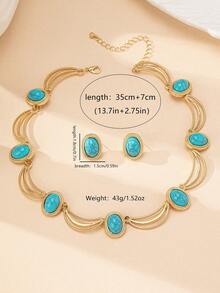 Set de collar y aretes con incrustaciones de perlas en forma de E, minimalista, vintage y elegante, adecuado para regalos, fiestas y uso diario