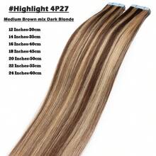 20PCS 50G Tape In Hair Extensions Human Hair,#4P27 Highlight Color,16-26 Inch Double Sided Tapes Ins Human Hair Extensions,Adhesive Extension Seamless Invisible,Silky Straight With Thick Ends,Remy Human Hair Add Length For Woman Everyday Hairstyle - S4/27 - View 7