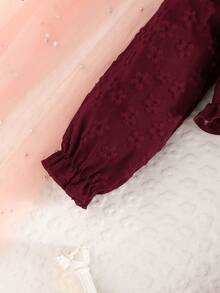 2pcs/Set Young Girls Elegant Fashion Sweet Lady Style Snowflake Pattern Cardigan Jacket And Bowknot Mesh Dress Outfit