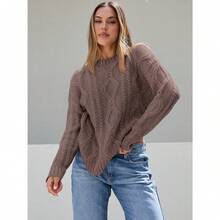 2025  Women's Oversized Cable Knit Crewneck Sweaters - Nutmeg - View 2
