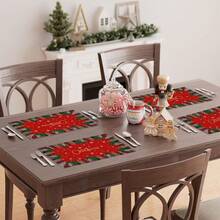 1/4/6 Stücke Set bedruckte Tischsets für fröhliche Weihnachten, Weihnachtsbaum Stil, Polyesterfaser Küchen-/Esszimmer Tisch Dekorationsstoff, geeignet für Weihnachtsdekoration in Restaurants und Küchen.