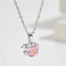 Collar con colgante de corazón de piedra lunar, cadena delgada minimalista para la clavícula, joyería de cuello con estilo lindo para el Día de San Valentín para mujeres