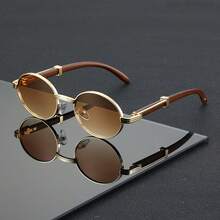 1 Pair Of Retro Round Glasses - Non-Prescription Round Frame Fashion Glasses With Tortoiseshell Brown Accents, Unisex Non-Prescription Glasses For Daily And Formal Occasions - Ideal Gift For Birthdays, Anniversaries, Weddings - Elegant Retro Style For Men And Women - Fashionable Retro Round Frame Design With Green Tinted Lenses And Gold Hinges - Perfect For Casual And Formal Outfits - 1件 - 金色框架木紋腳漸層綠色件 - 查看 3