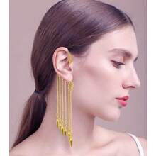 Multi Gold Silver Punk Long Tassel Chain Cone Bullet One Ear Cuff 316L Stainless Steel Barrel Nails Crawler Climer Dangle Drop Earring For Women Statement#SSDD B BJNHMJ