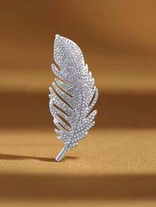 1 pieza Broche de mujer elegante y de moda con pluma de strass, alfiler de solapa de cheongsam, flor de pecho antideslizante de alta gama