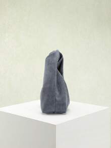 1件雕塑感包包，秋冬新款复古蓝色天鹅绒质感PU皮革手提包，简约风格女士托特包，适合搭配风衣通勤 - 藍色 - 查看 5